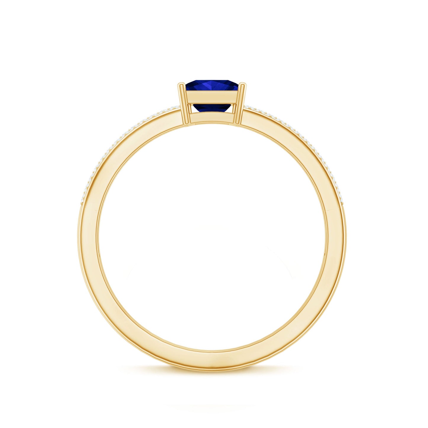 5mm Princess Cut Lab Created Blue Sapphire Promise Ring with Diamond