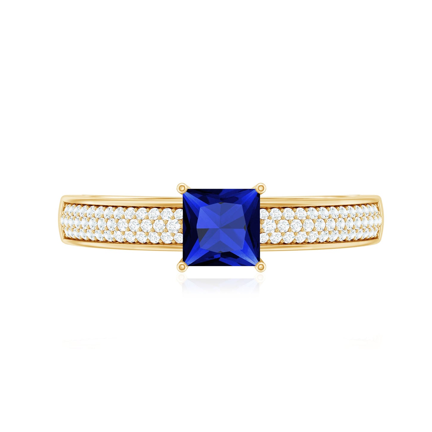 5mm Princess Cut Lab Created Blue Sapphire Promise Ring with Diamond