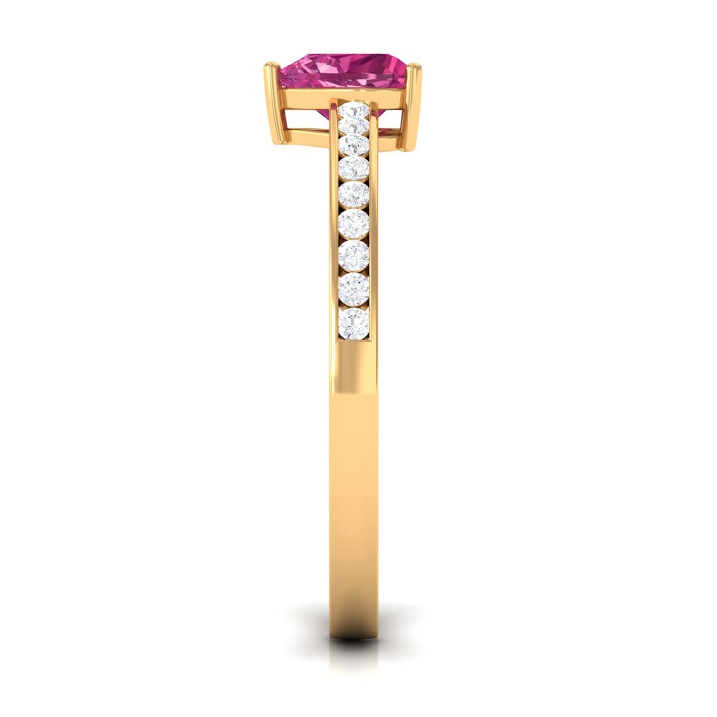 1 CT Heart Shape Pink Tourmaline Solitaire Ring with Diamond Side Stones