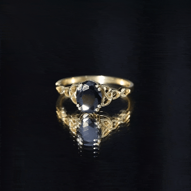 Certified 7X9 MM Oval Black Onyx Celtic Design Engagement Ring
