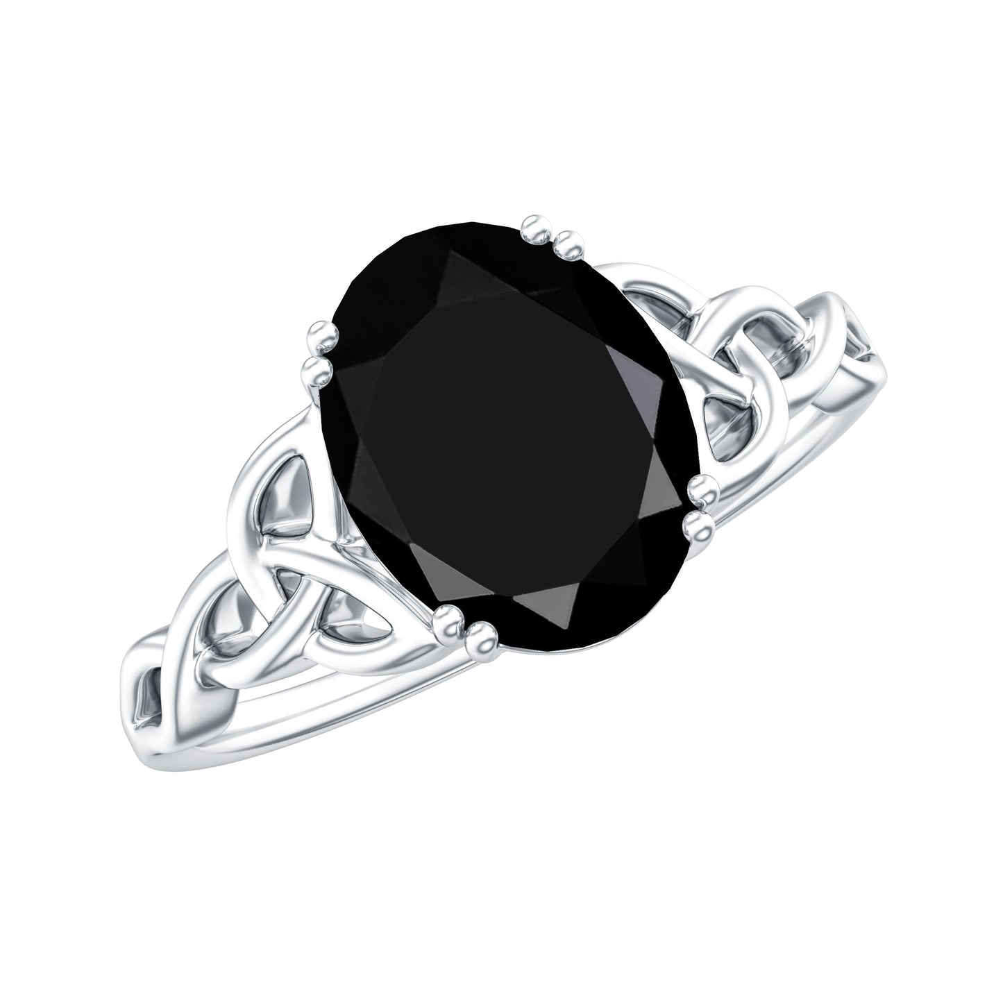 Certified 7X9 MM Oval Black Onyx Celtic Design Engagement Ring