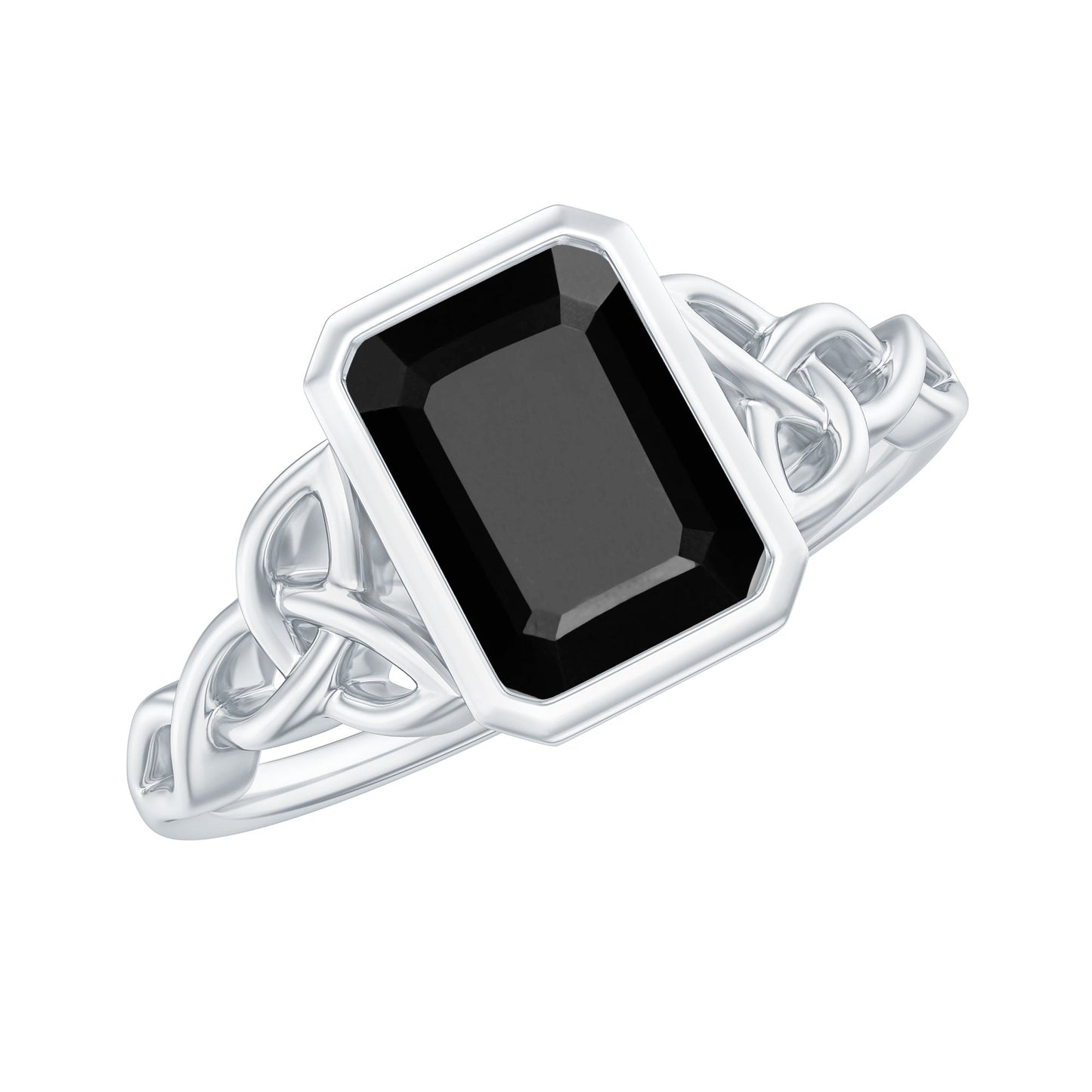 Emerald Cut Black Onyx Bezel Set Engagement Ring with Surprise Diamond