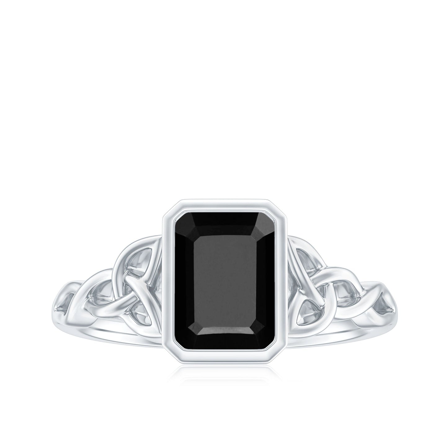 Emerald Cut Black Onyx Bezel Set Engagement Ring with Surprise Diamond