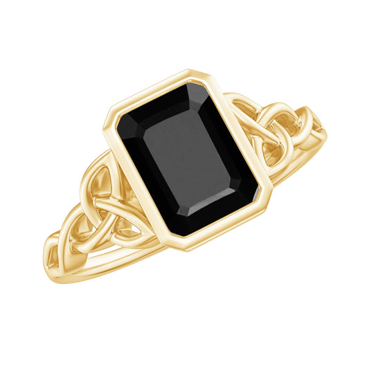 Emerald Cut Black Onyx Bezel Set Engagement Ring with Surprise Diamond