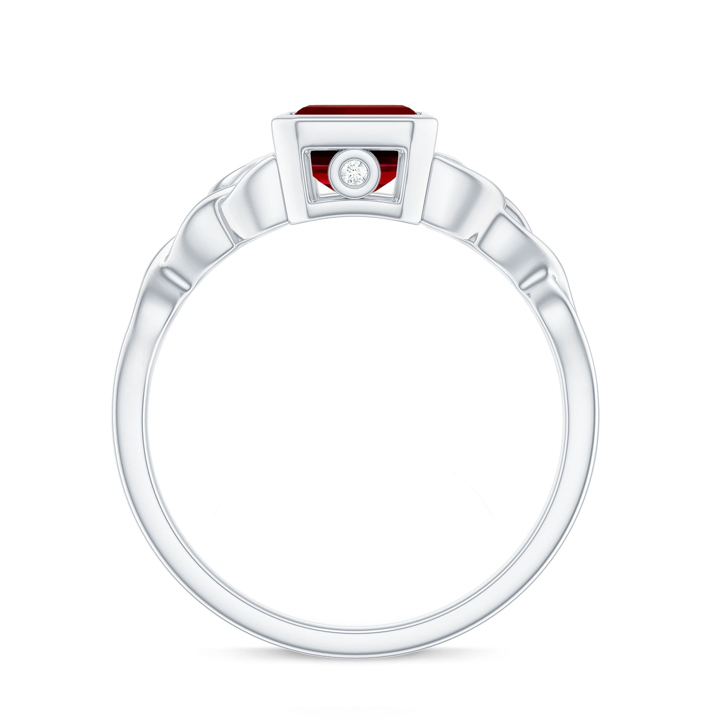 Bezel Set Emerald Cut Lab Created Ruby Celtic Engagement Ring