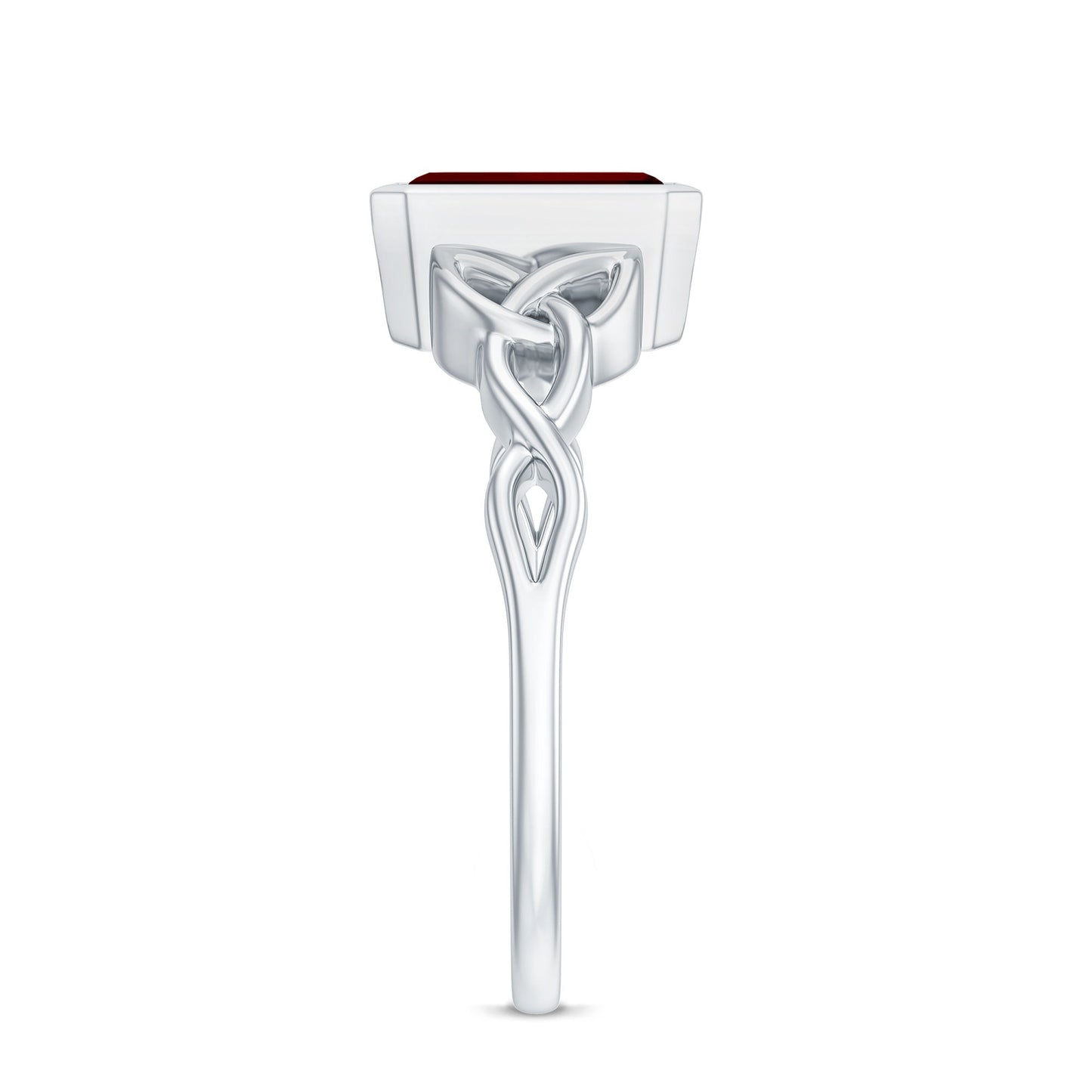 Bezel Set Emerald Cut Lab Created Ruby Celtic Engagement Ring