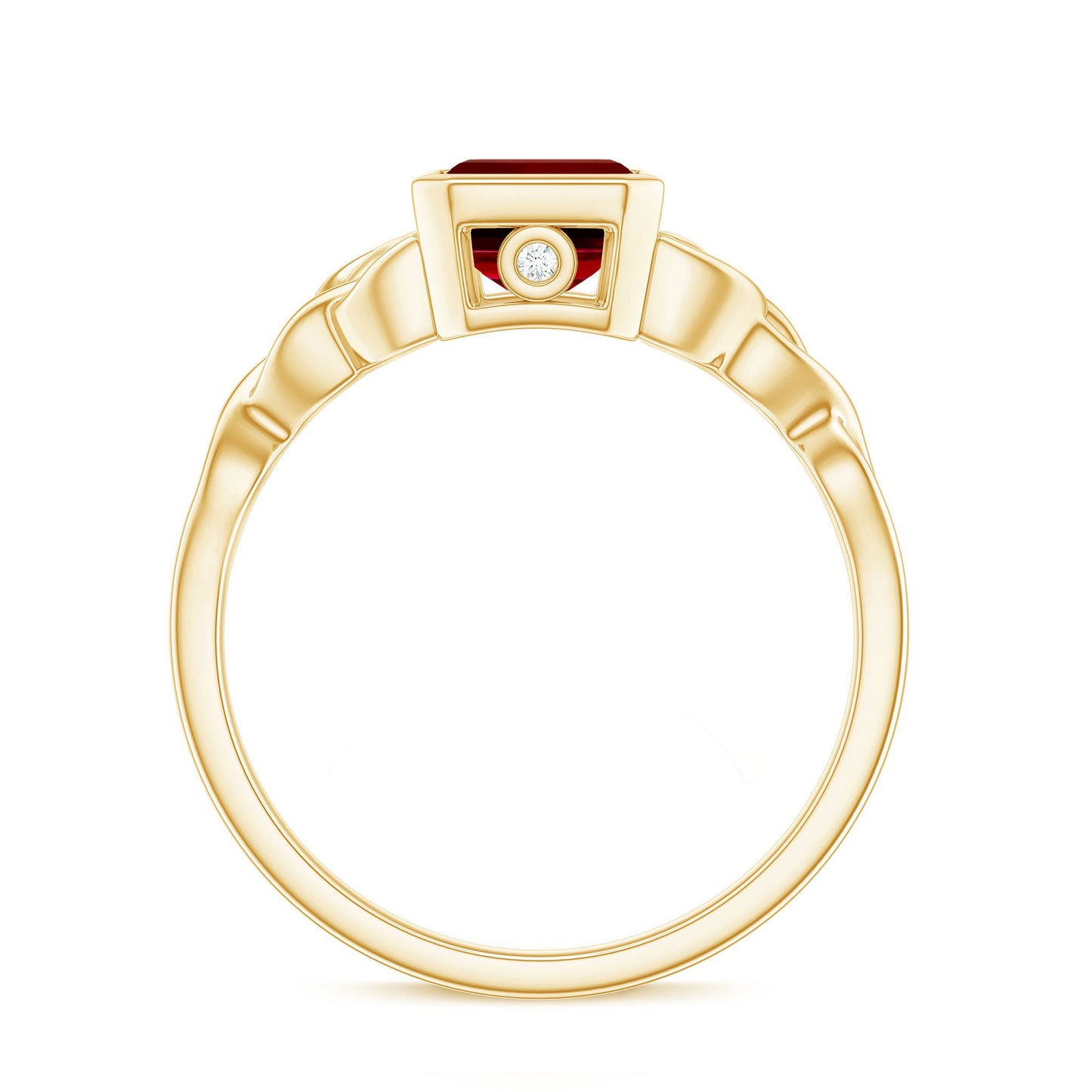 Bezel Set Emerald Cut Lab Created Ruby Celtic Engagement Ring