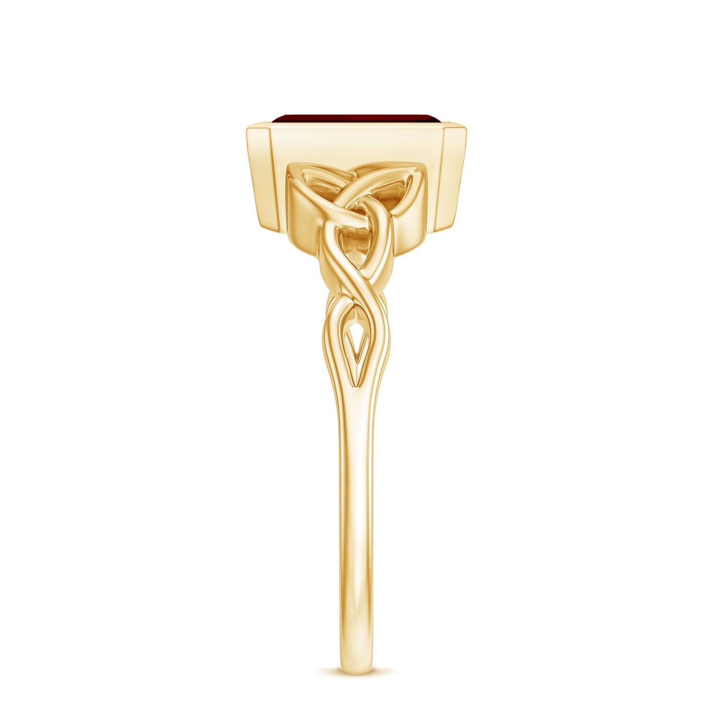 Bezel Set Emerald Cut Lab Created Ruby Celtic Engagement Ring