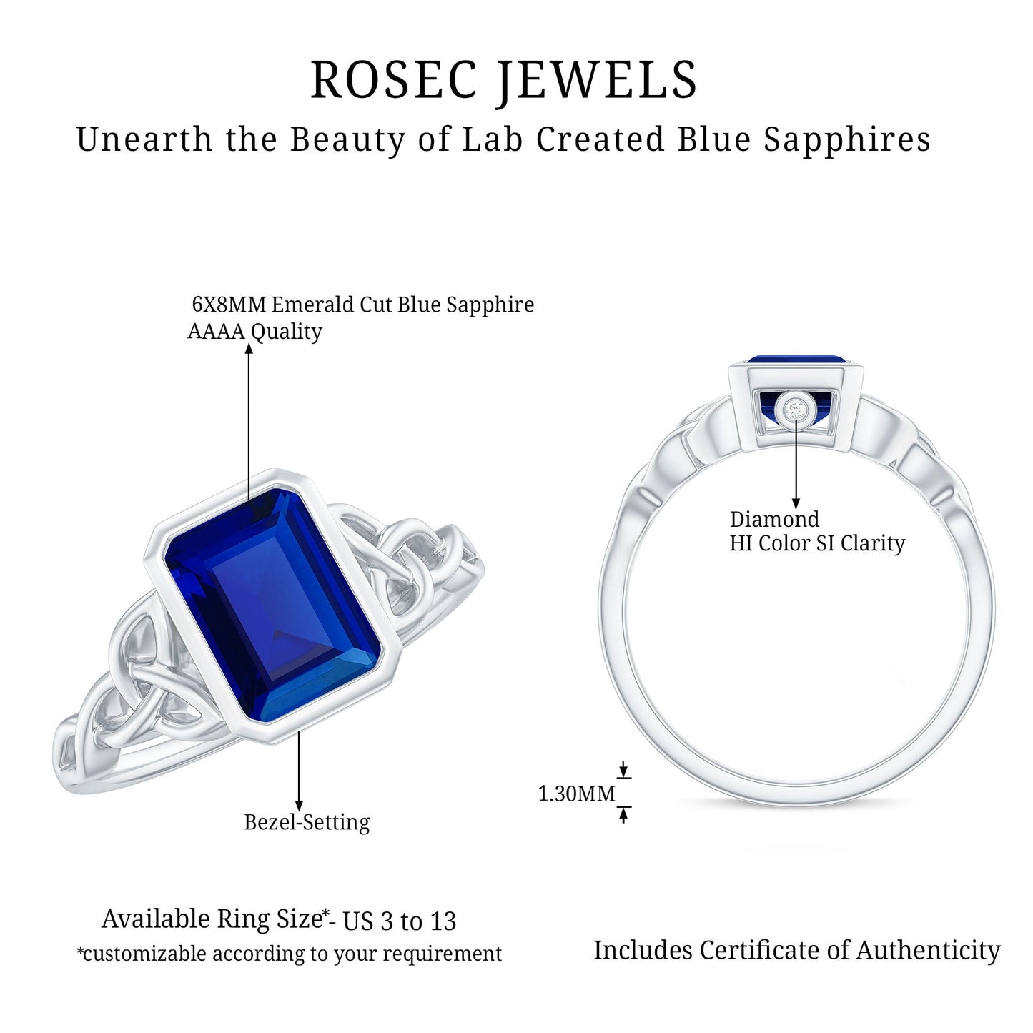 Solitaire Created Blue Sapphire Celtic Engagement Ring