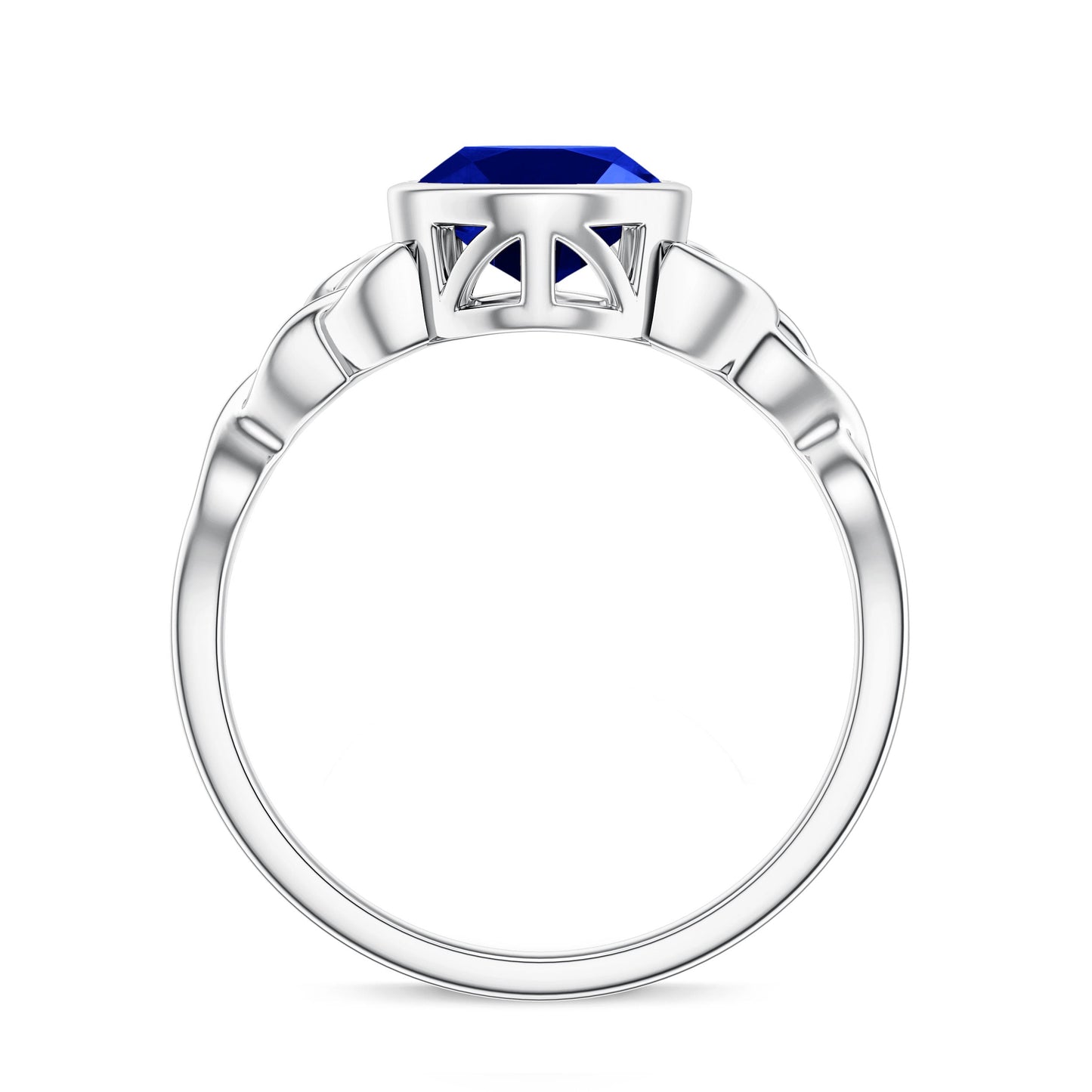 Certified 4 Carat Oval Lab Grown Blue Sapphire Bezel Set Engagement Ring