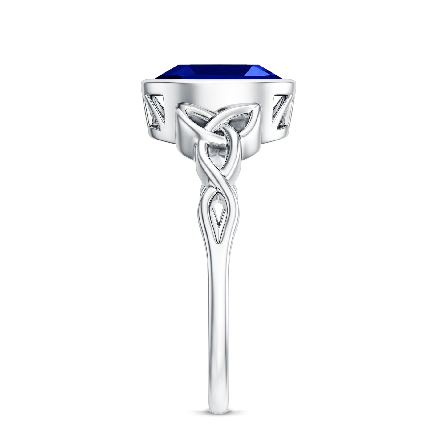 Certified 4 Carat Oval Lab Grown Blue Sapphire Bezel Set Engagement Ring