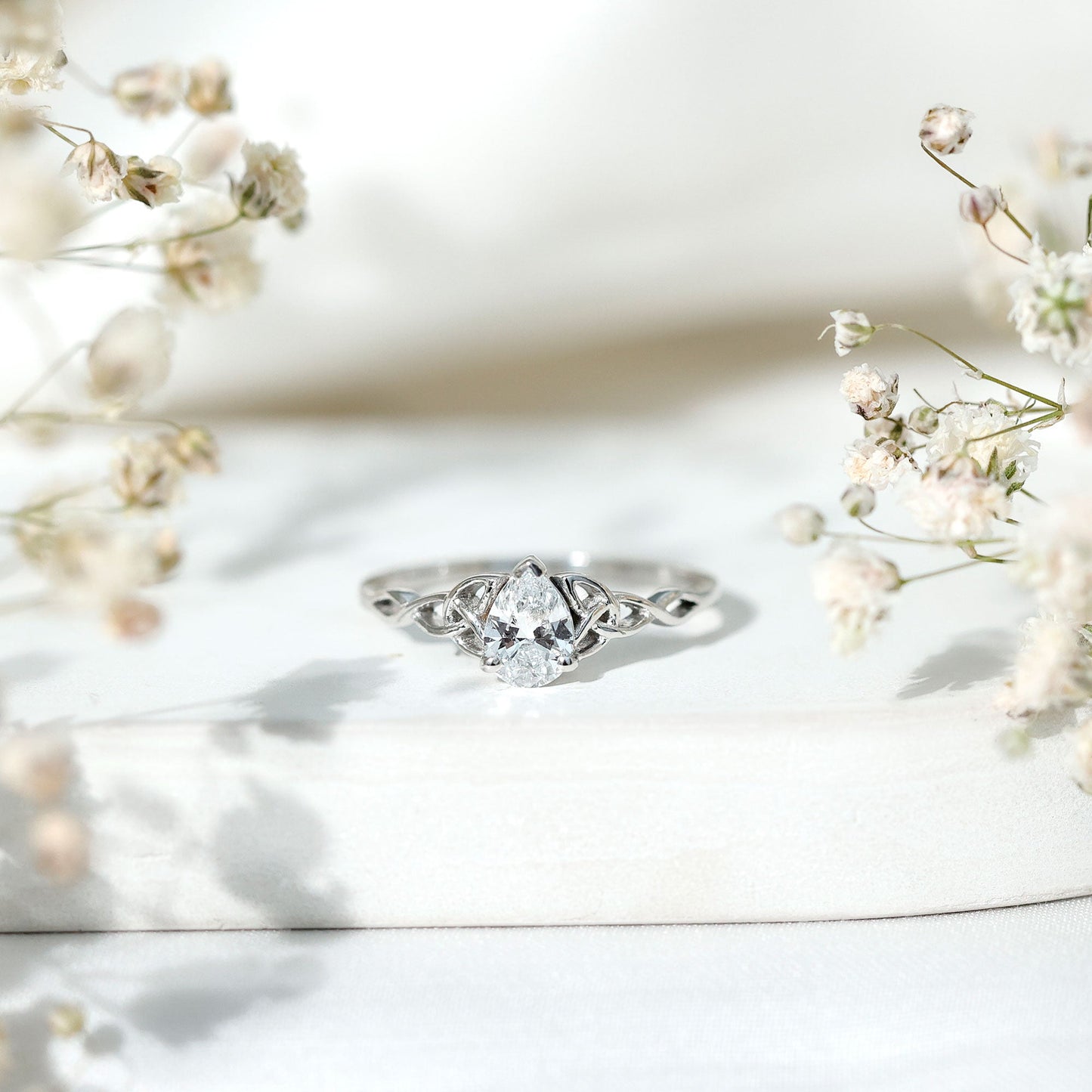 Pear Cut 5X7 MM Moissanite Celtic Engagement Ring