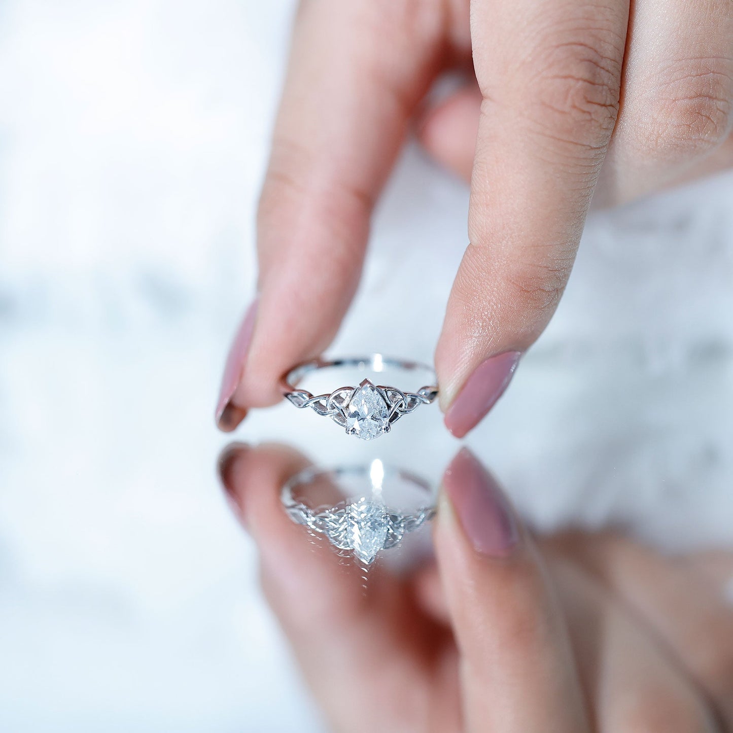 Pear Cut 5X7 MM Moissanite Celtic Engagement Ring
