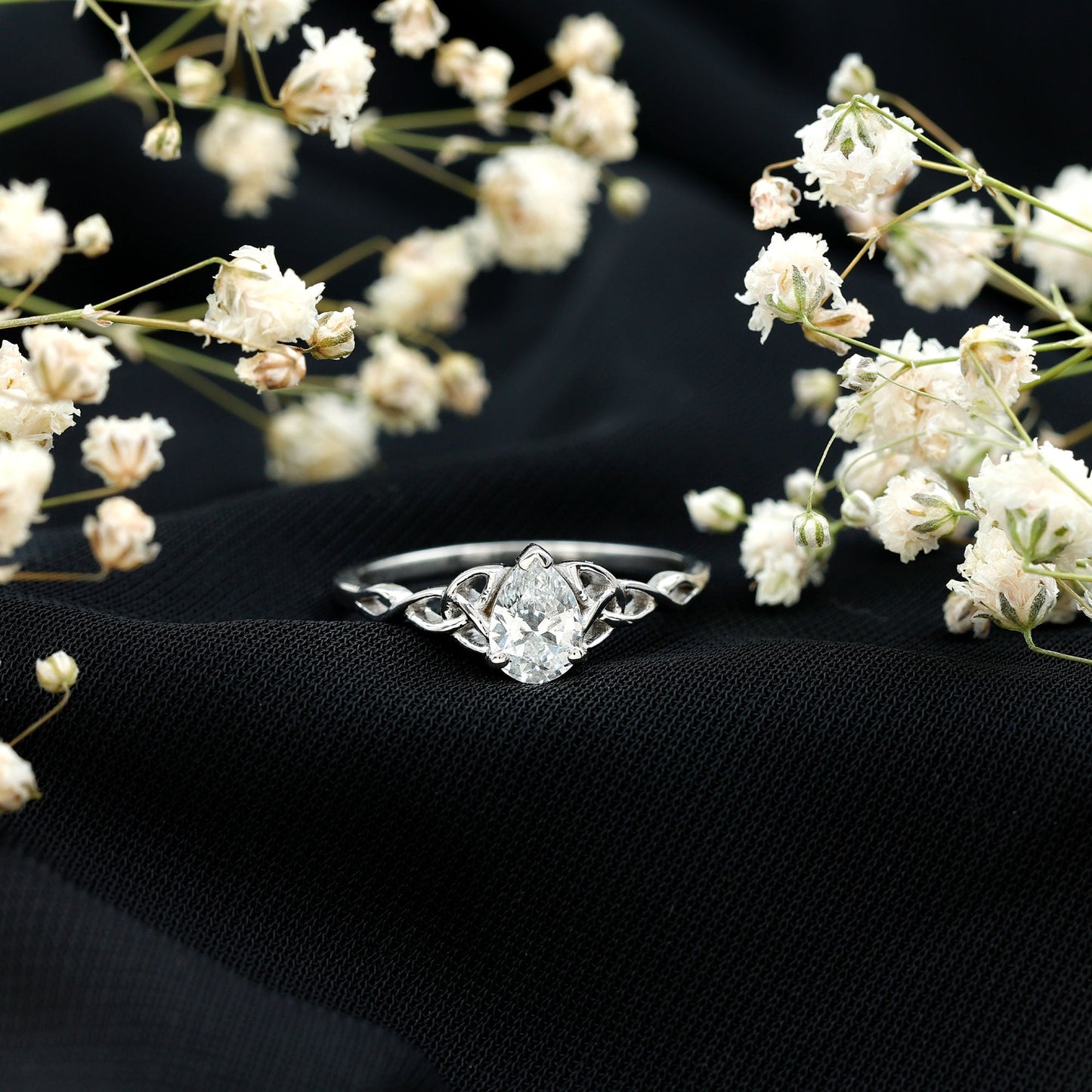 Pear Cut 5X7 MM Moissanite Celtic Engagement Ring
