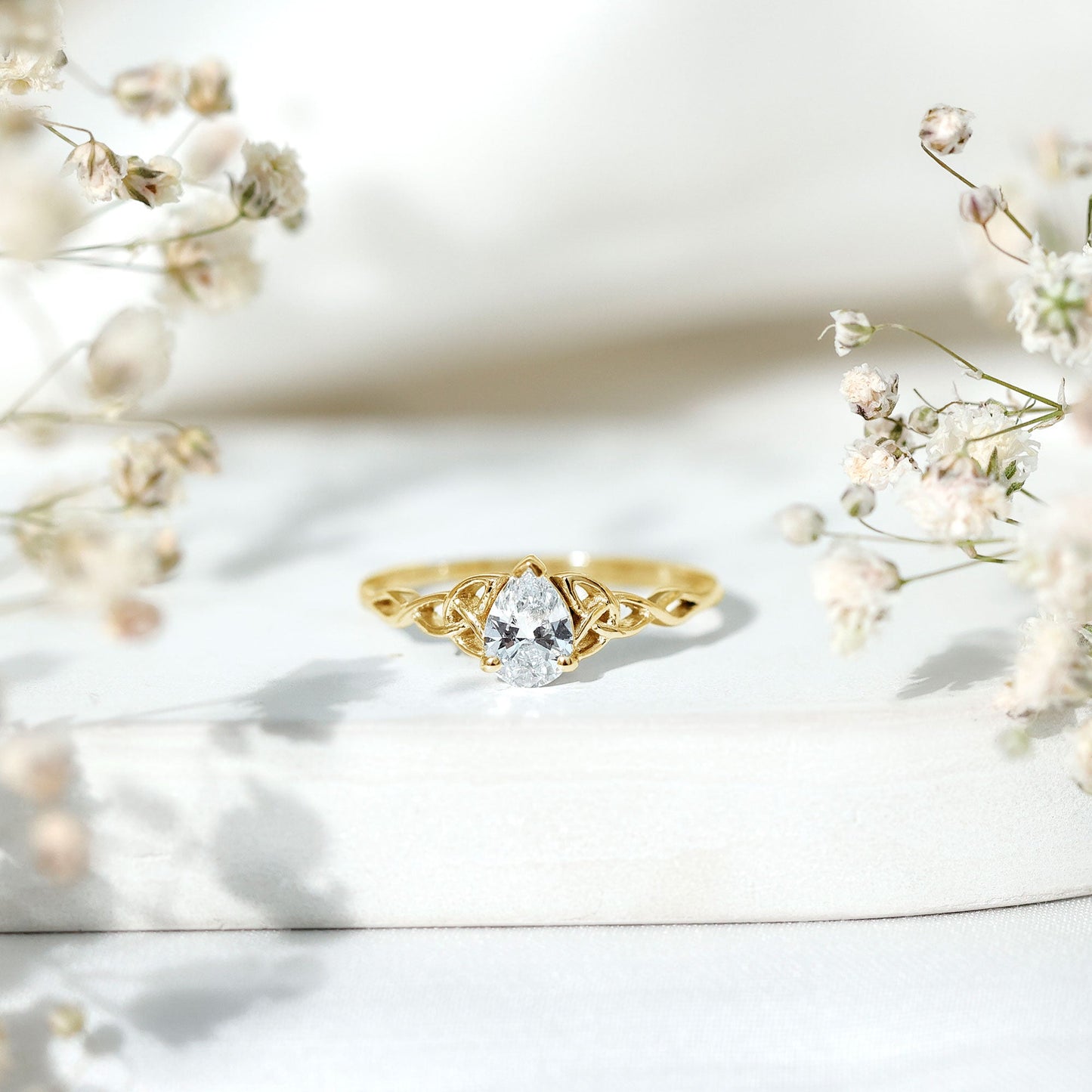 Pear Cut 5X7 MM Moissanite Celtic Engagement Ring