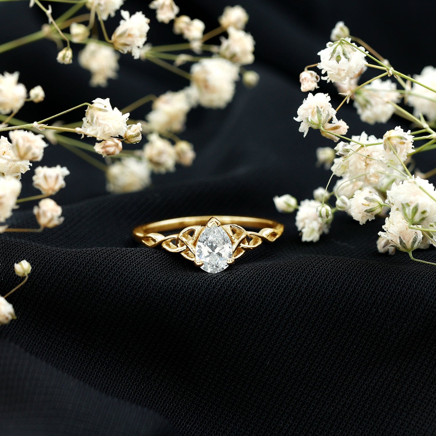 Pear Cut 5X7 MM Moissanite Celtic Engagement Ring