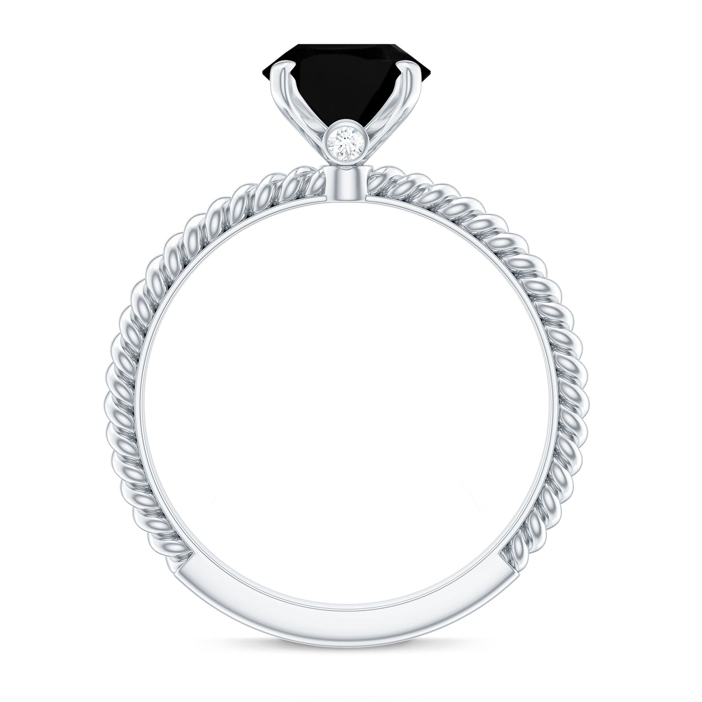 7X9mm Oval Cut Black Onyx Solitaire Engagement Ring with Diamond