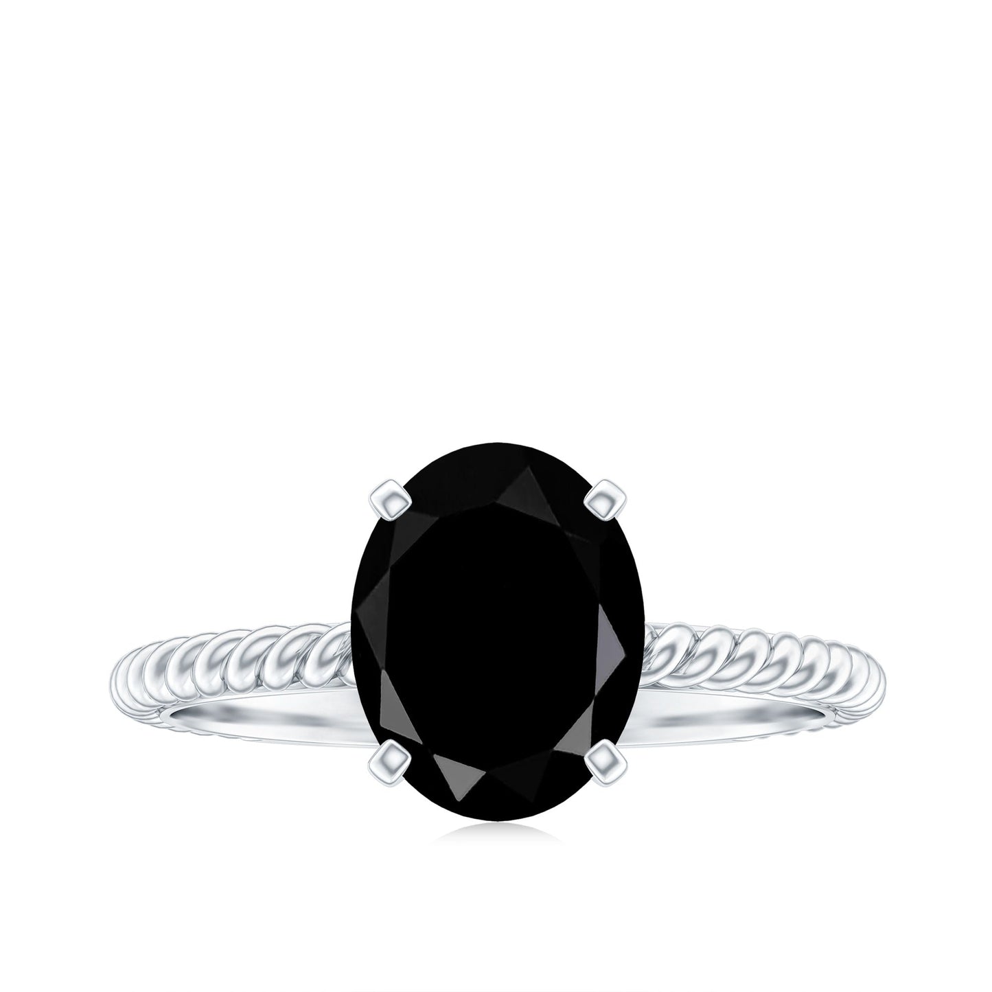 7X9mm Oval Cut Black Onyx Solitaire Engagement Ring with Diamond