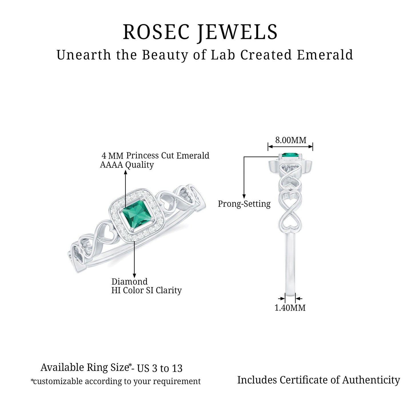 Lab Grown Emerald Princess Cut Promise Ring with Diamond Halo