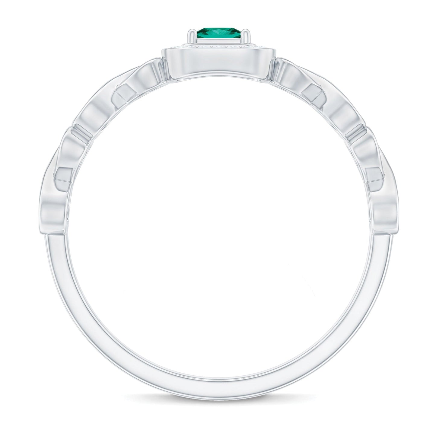 Lab Grown Emerald Princess Cut Promise Ring with Diamond Halo