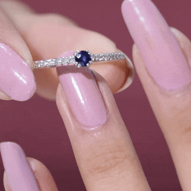 Round Blue Sapphire Dainty Promise Ring with Diamond