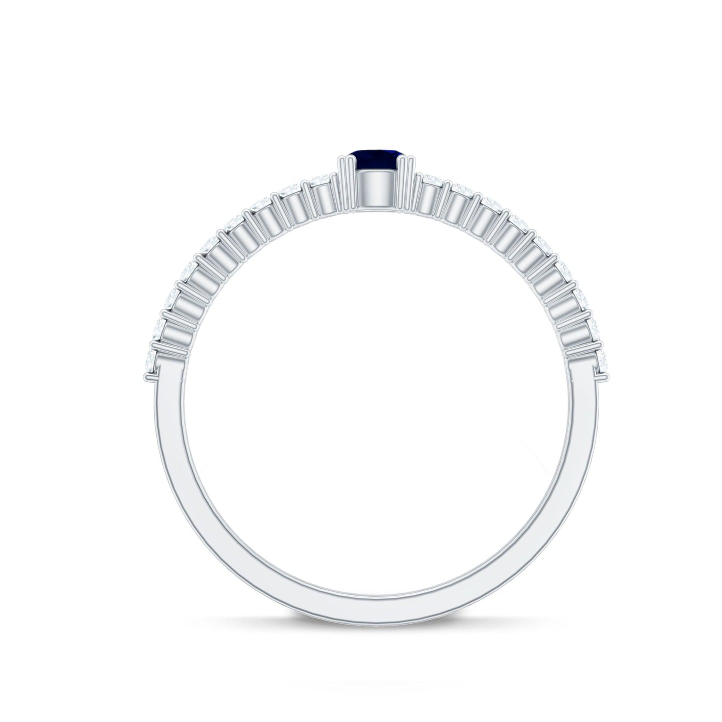 Round Blue Sapphire Dainty Promise Ring with Diamond