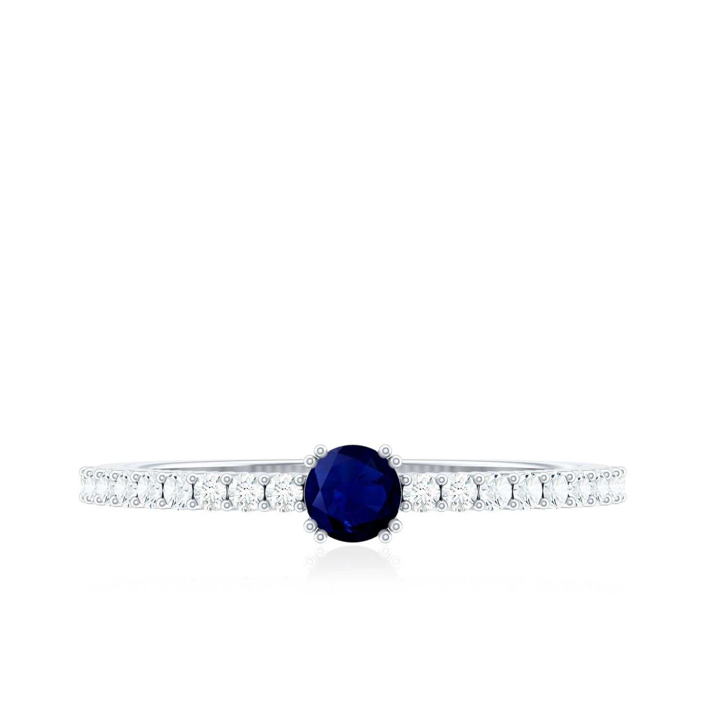 Round Blue Sapphire Dainty Promise Ring with Diamond