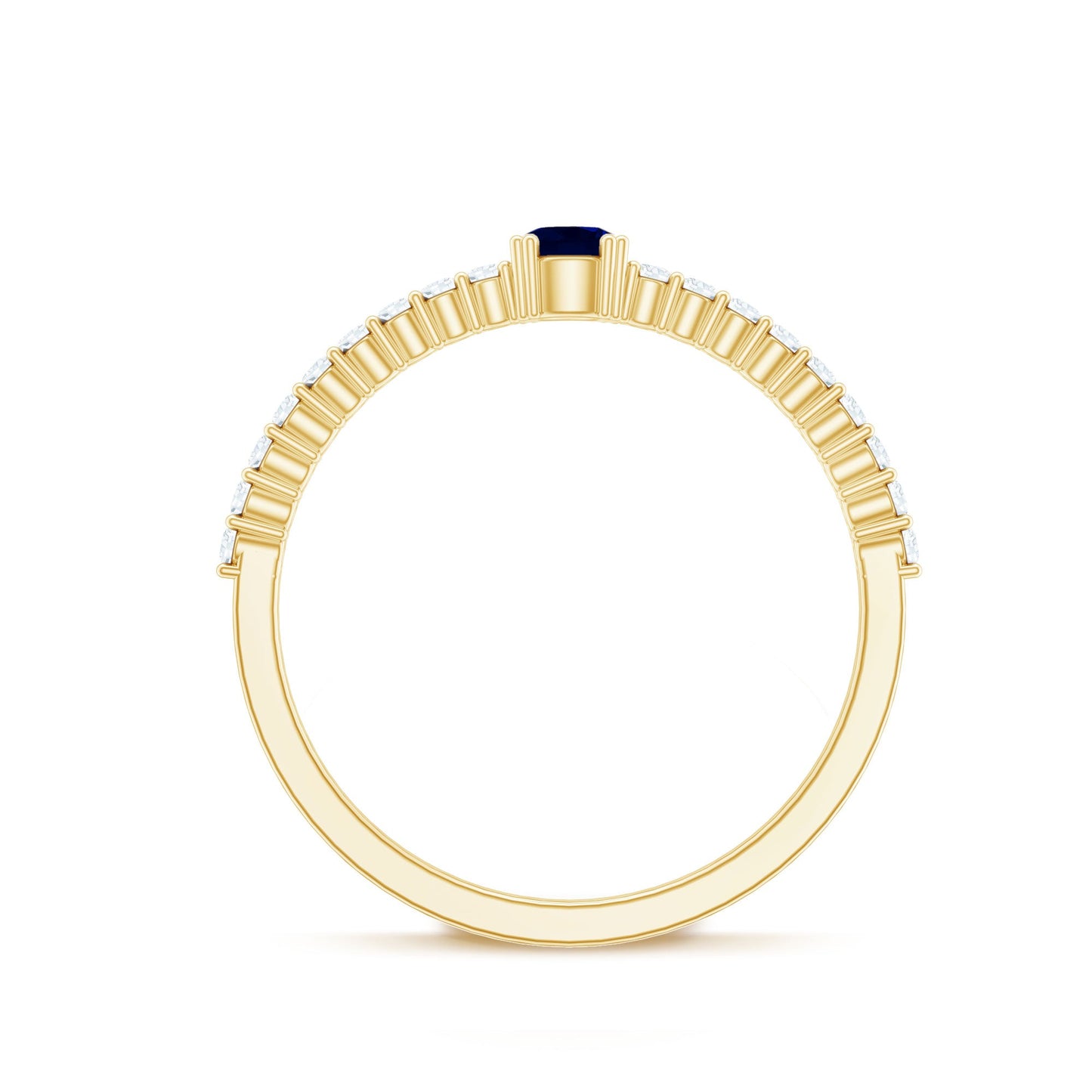 Round Blue Sapphire Dainty Promise Ring with Diamond