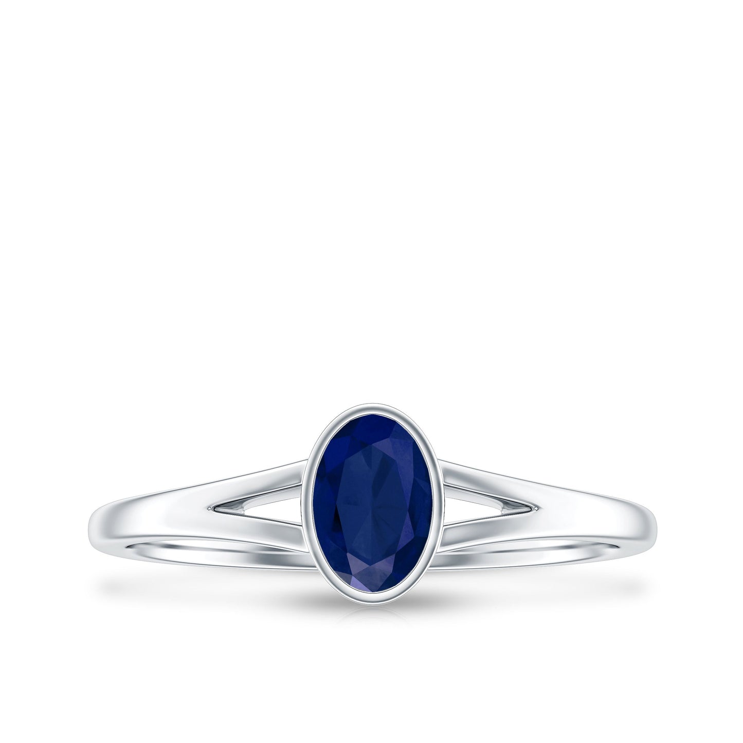 Oval Blue Sapphire Solitaire Engagement Ring in Split Shank