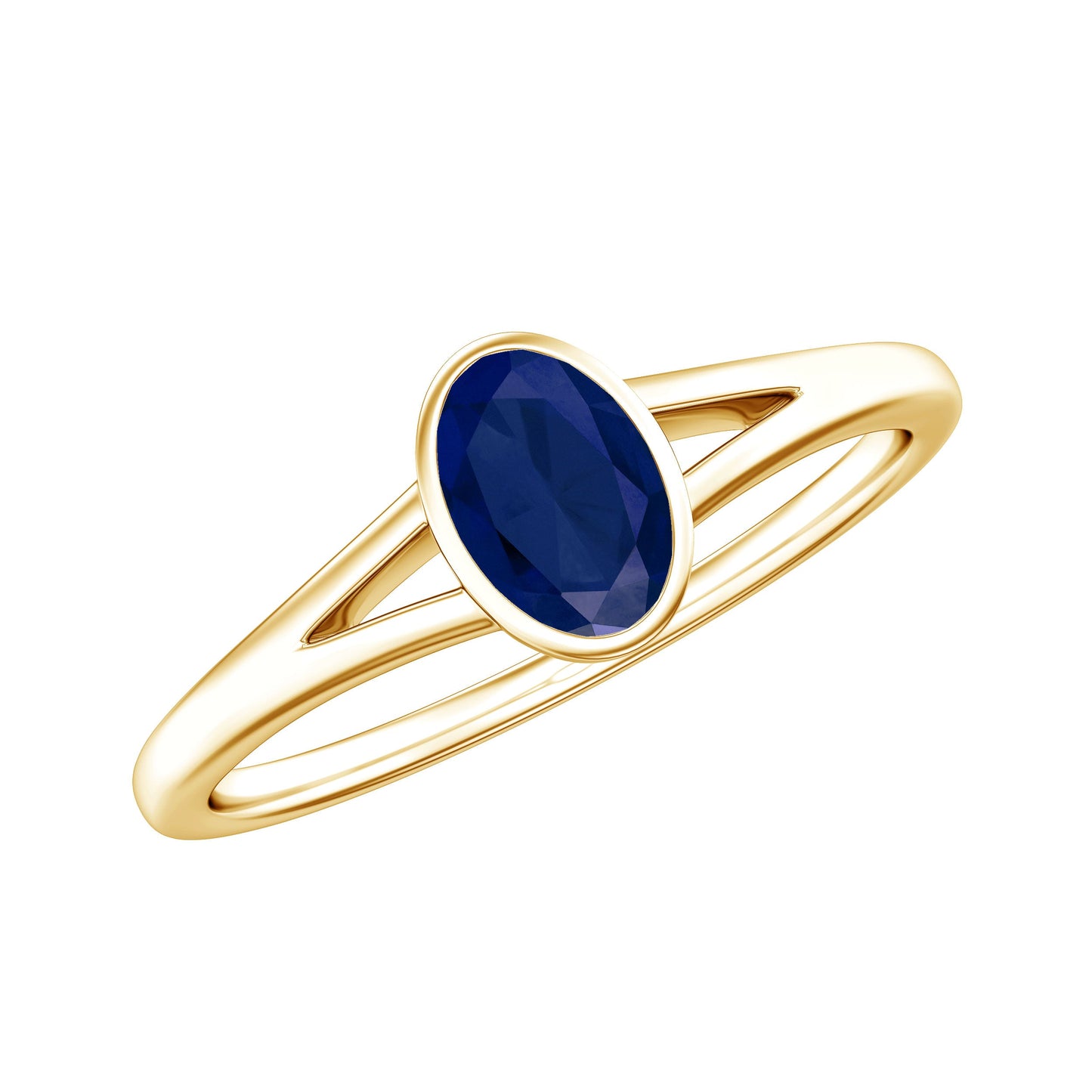 Oval Blue Sapphire Solitaire Engagement Ring in Split Shank