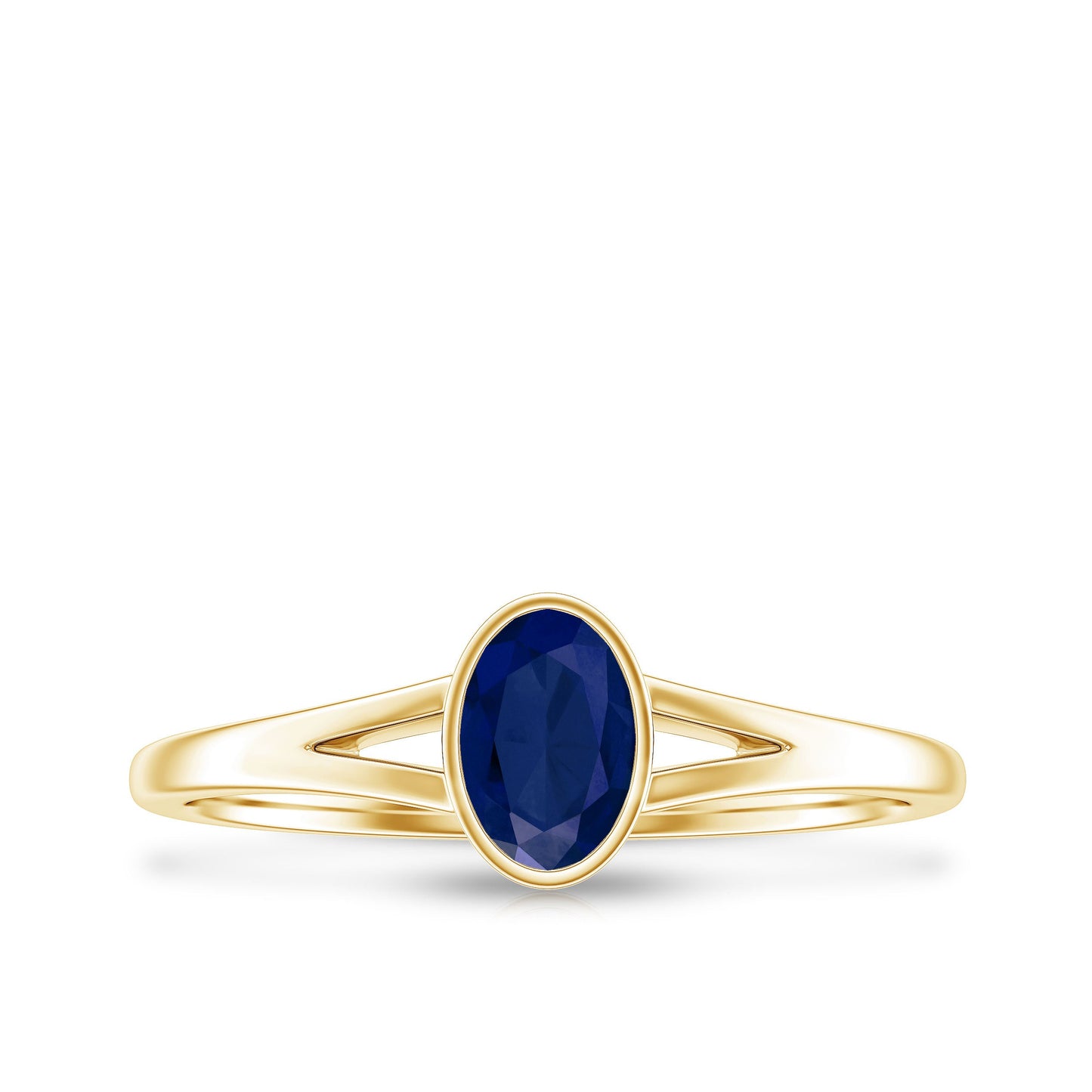 Oval Blue Sapphire Solitaire Engagement Ring in Split Shank