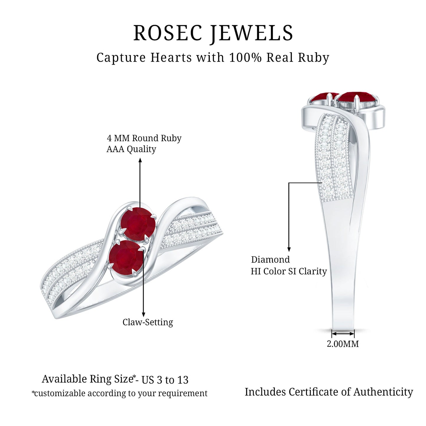 Natural Ruby To Et Moi Engagement Ring with Diamond