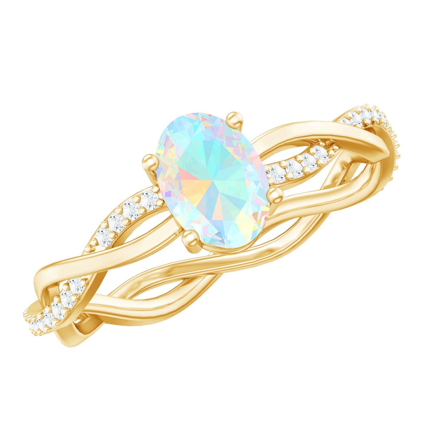 Natural 6X8mm Opalescent Oval Engagement Ring with Diamond Braided Shank