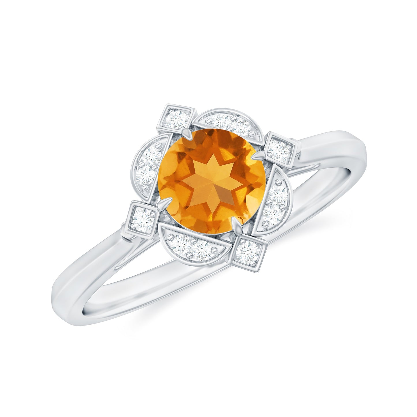 Vintage Inspired Citrine Engagement Ring with Diamond Halo