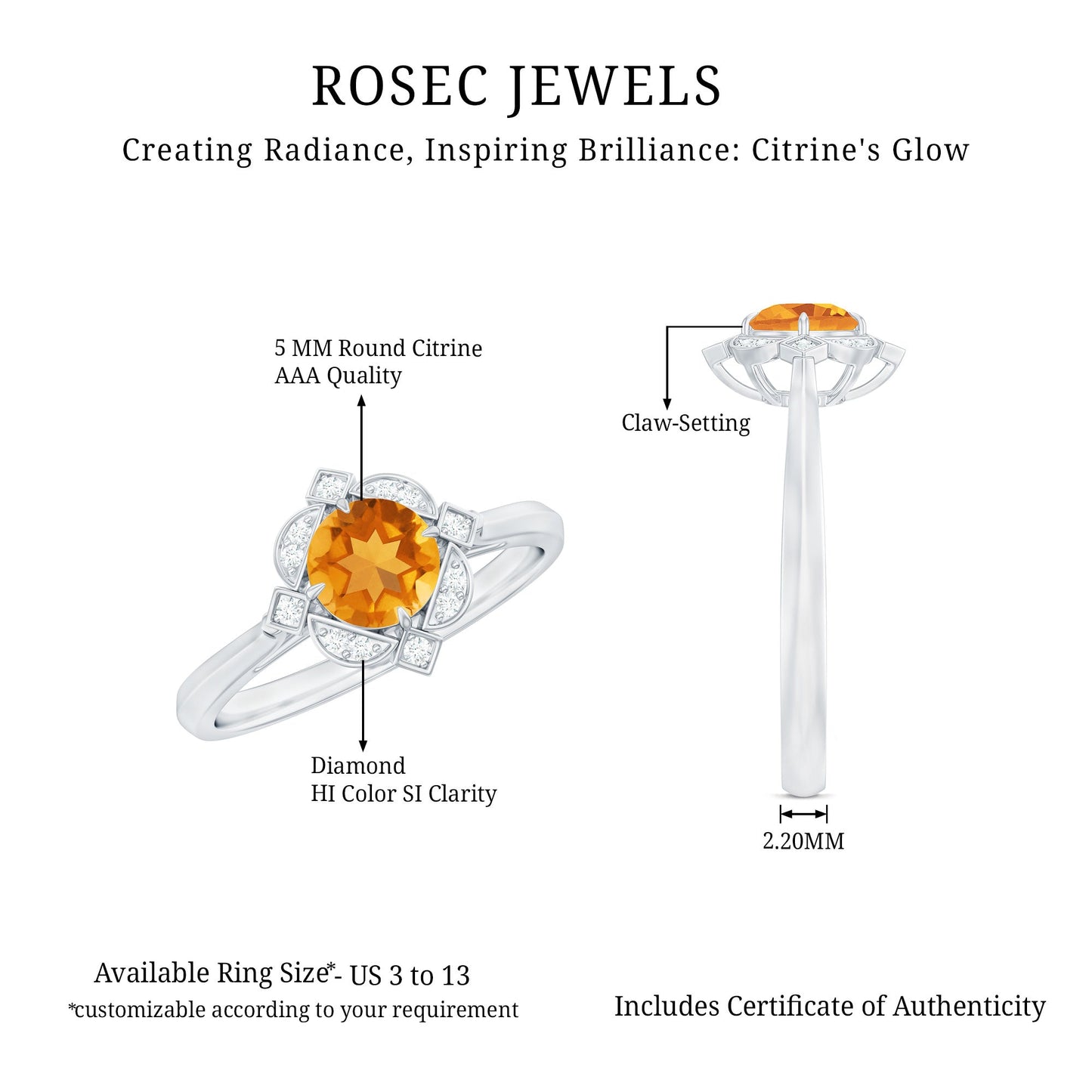 Vintage Inspired Citrine Engagement Ring with Diamond Halo