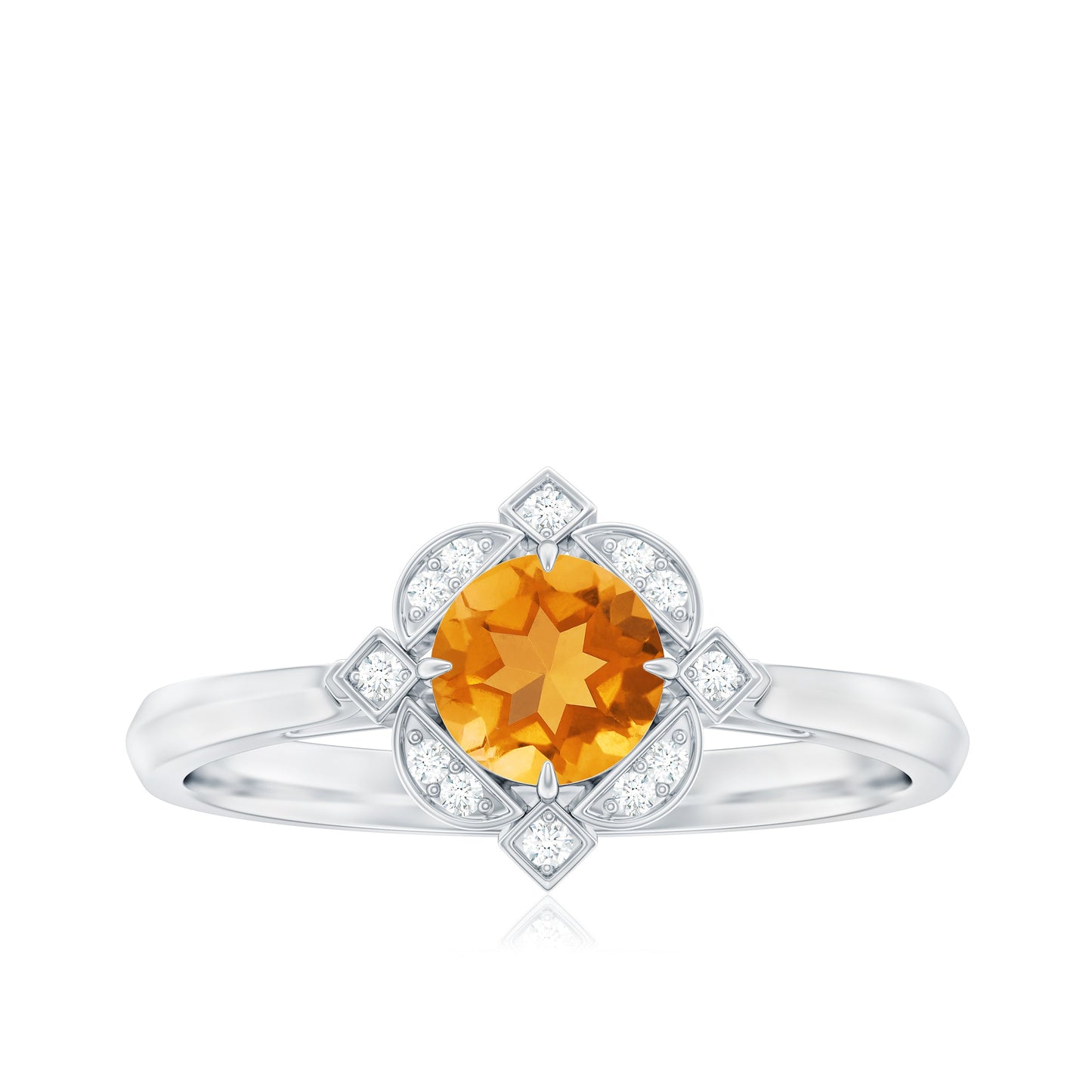 Vintage Inspired Citrine Engagement Ring with Diamond Halo
