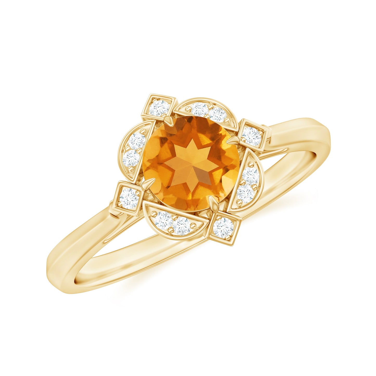 Vintage Inspired Citrine Engagement Ring with Diamond Halo