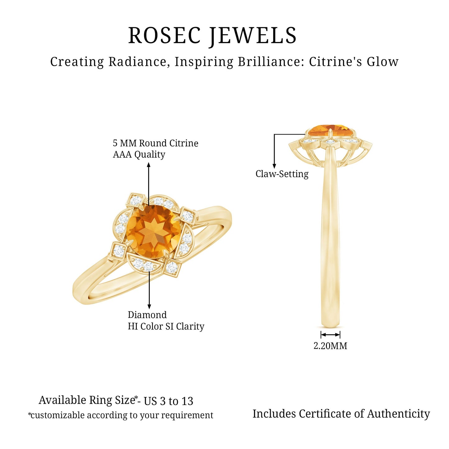 Vintage Inspired Citrine Engagement Ring with Diamond Halo
