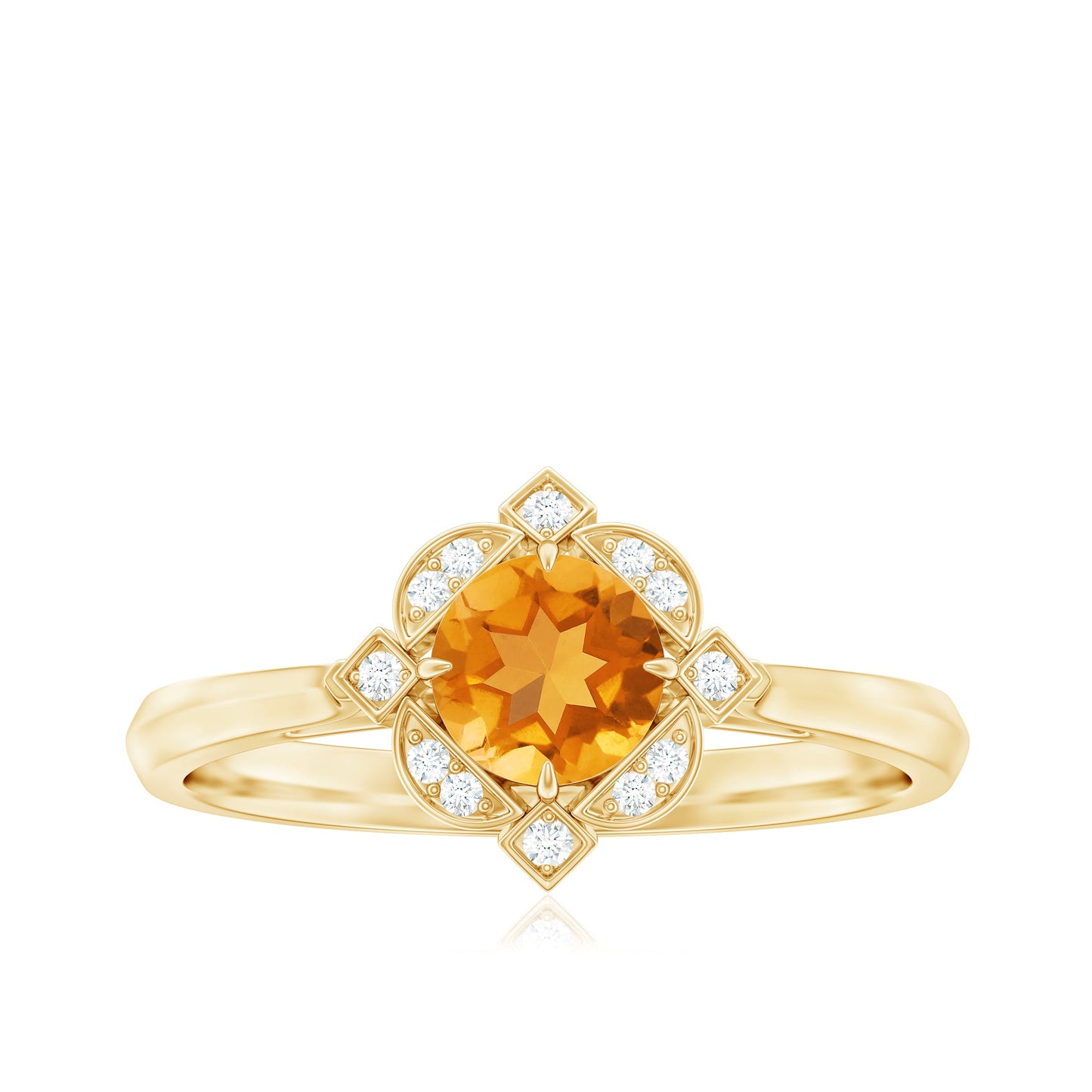 Vintage Inspired Citrine Engagement Ring with Diamond Halo