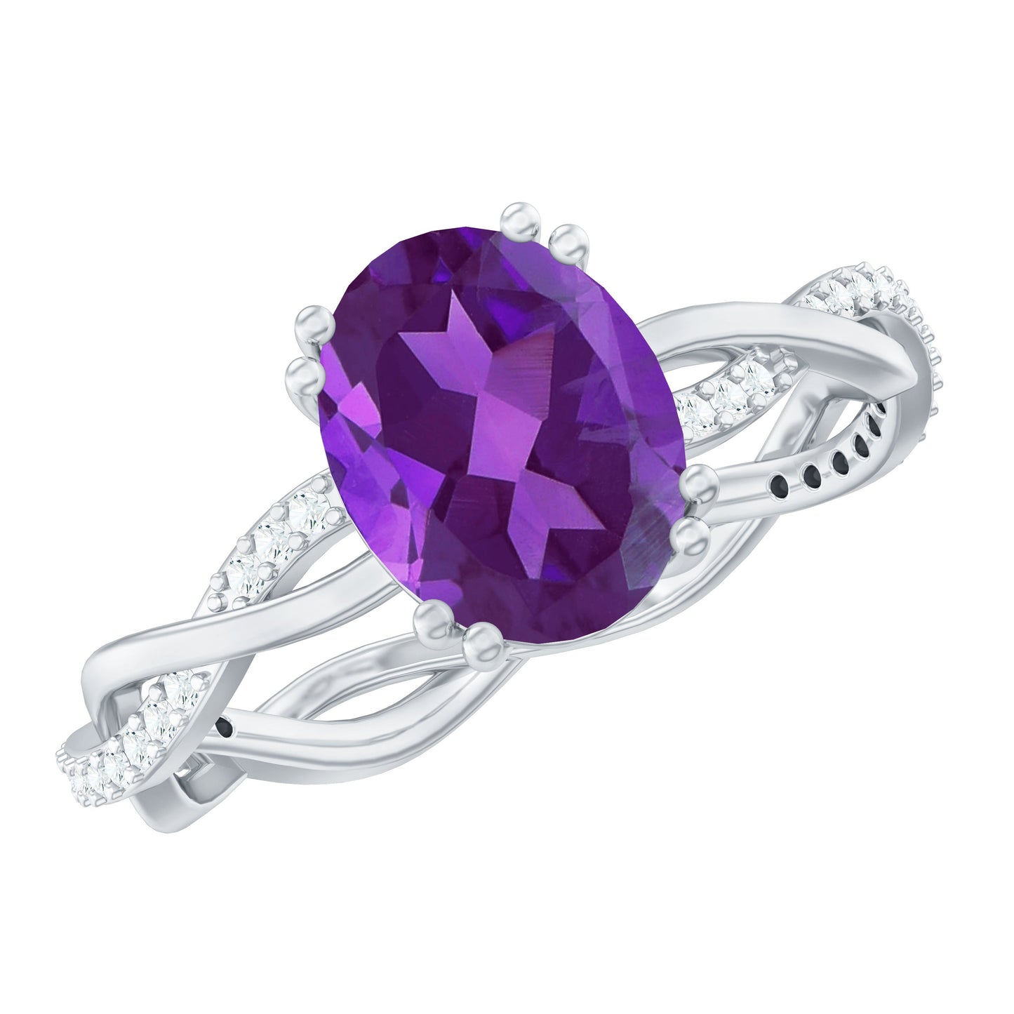 2.75 CT Oval Amethyst and Diamond Braided Engagement Ring