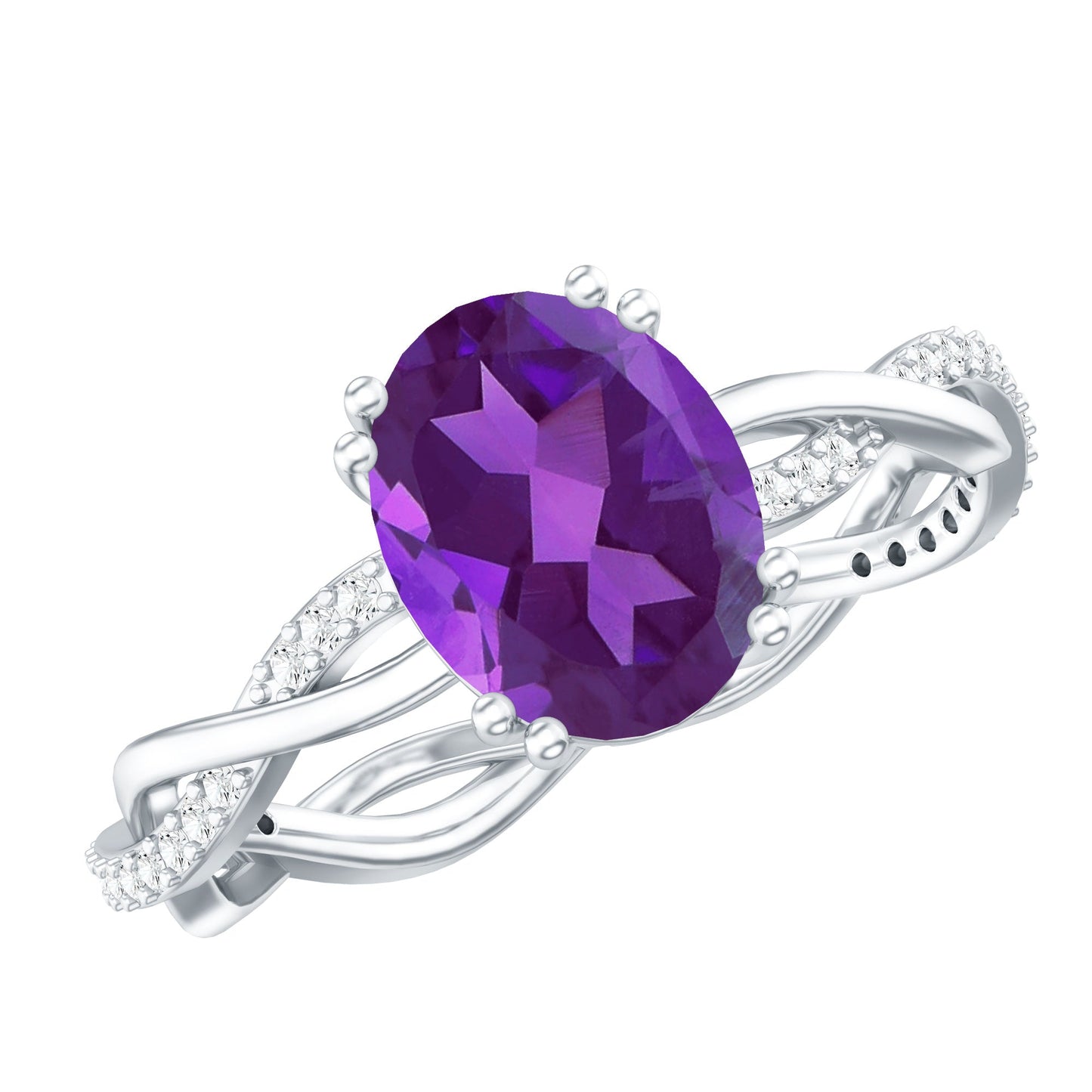 2.75 CT Oval Amethyst and Diamond Braided Engagement Ring