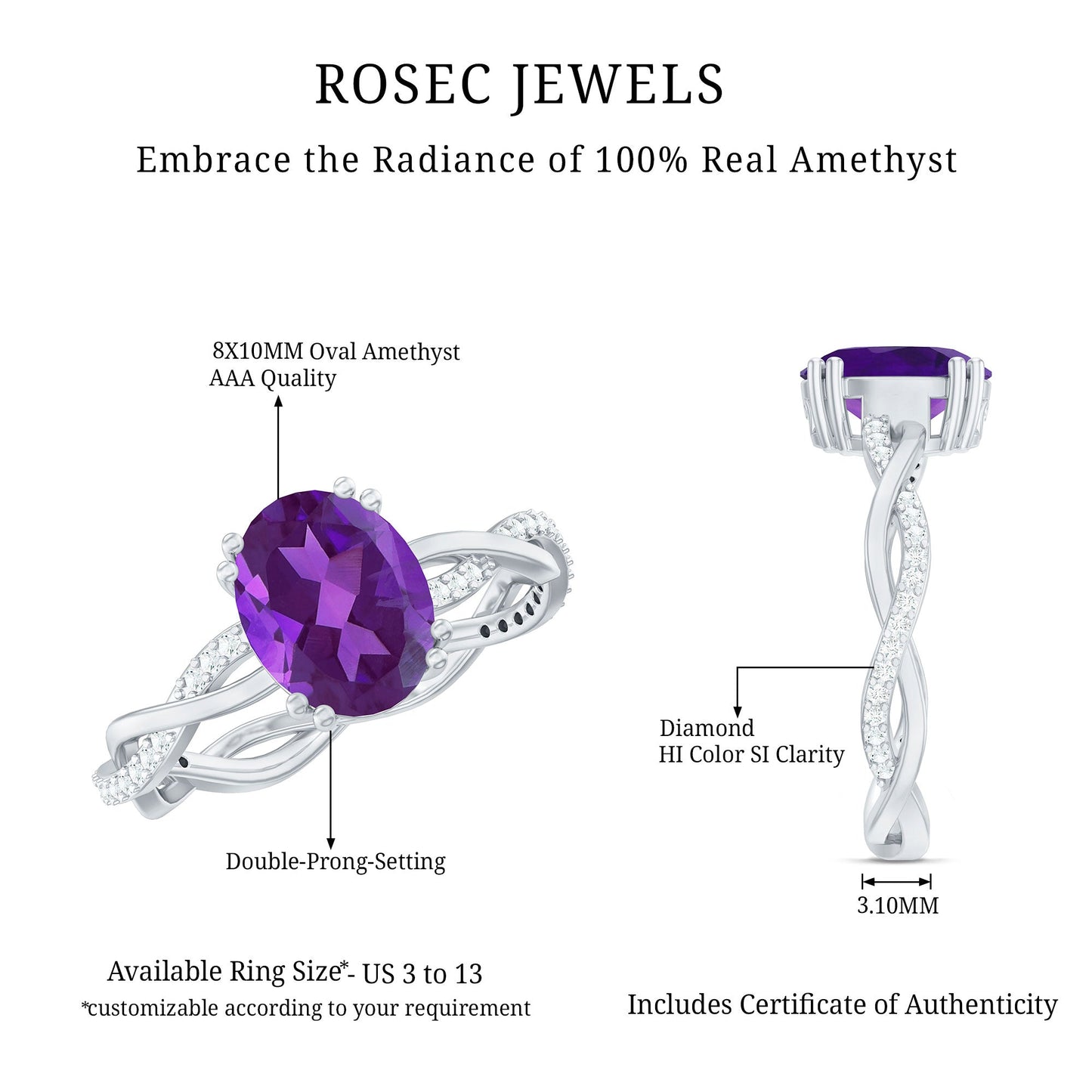 2.75 CT Oval Amethyst and Diamond Braided Engagement Ring