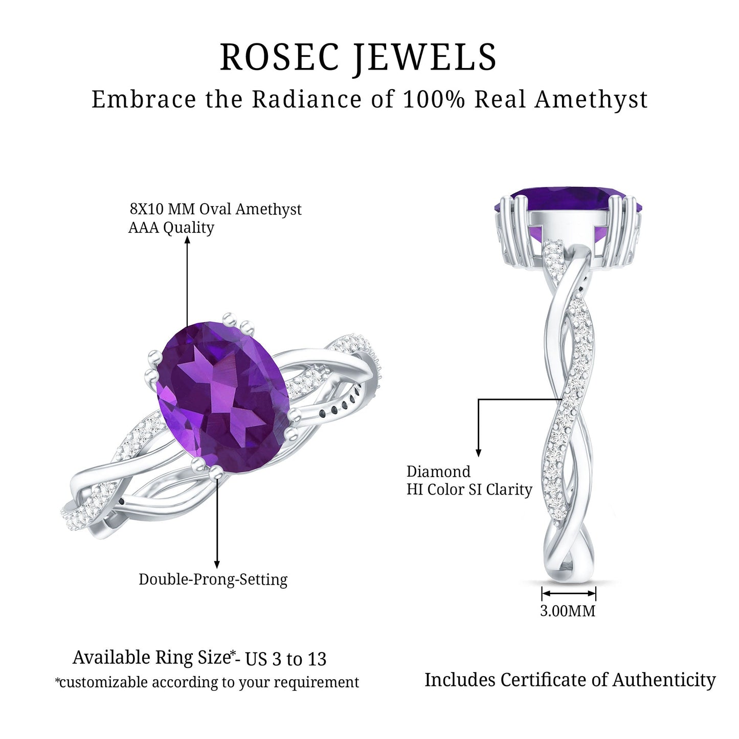 2.75 CT Oval Amethyst and Diamond Braided Engagement Ring