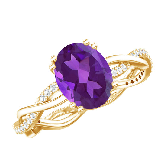 2.75 CT Oval Amethyst and Diamond Braided Engagement Ring