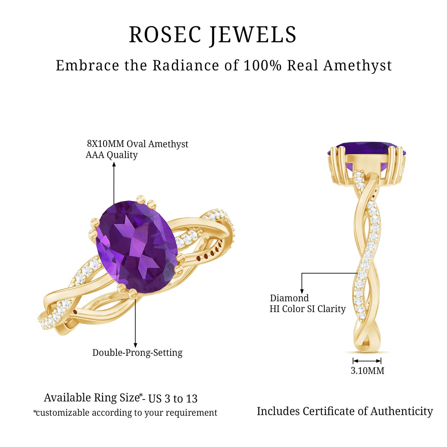 2.75 CT Oval Amethyst and Diamond Braided Engagement Ring