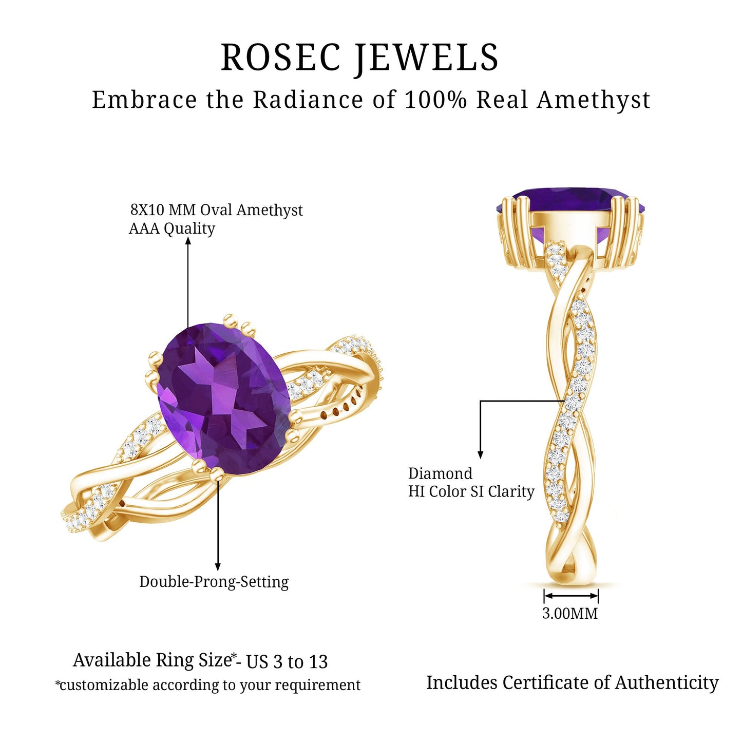 2.75 CT Oval Amethyst and Diamond Braided Engagement Ring