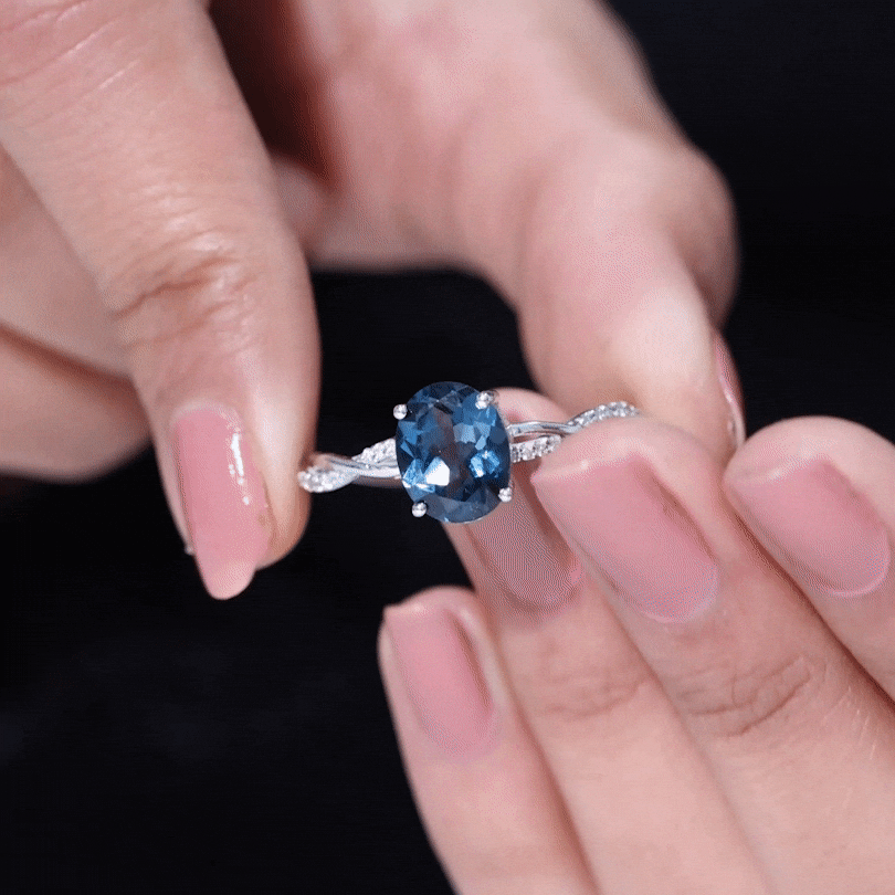 8x10mm Oval Cut London Blue Topaz Oblong Engagement Ring with Diamond
