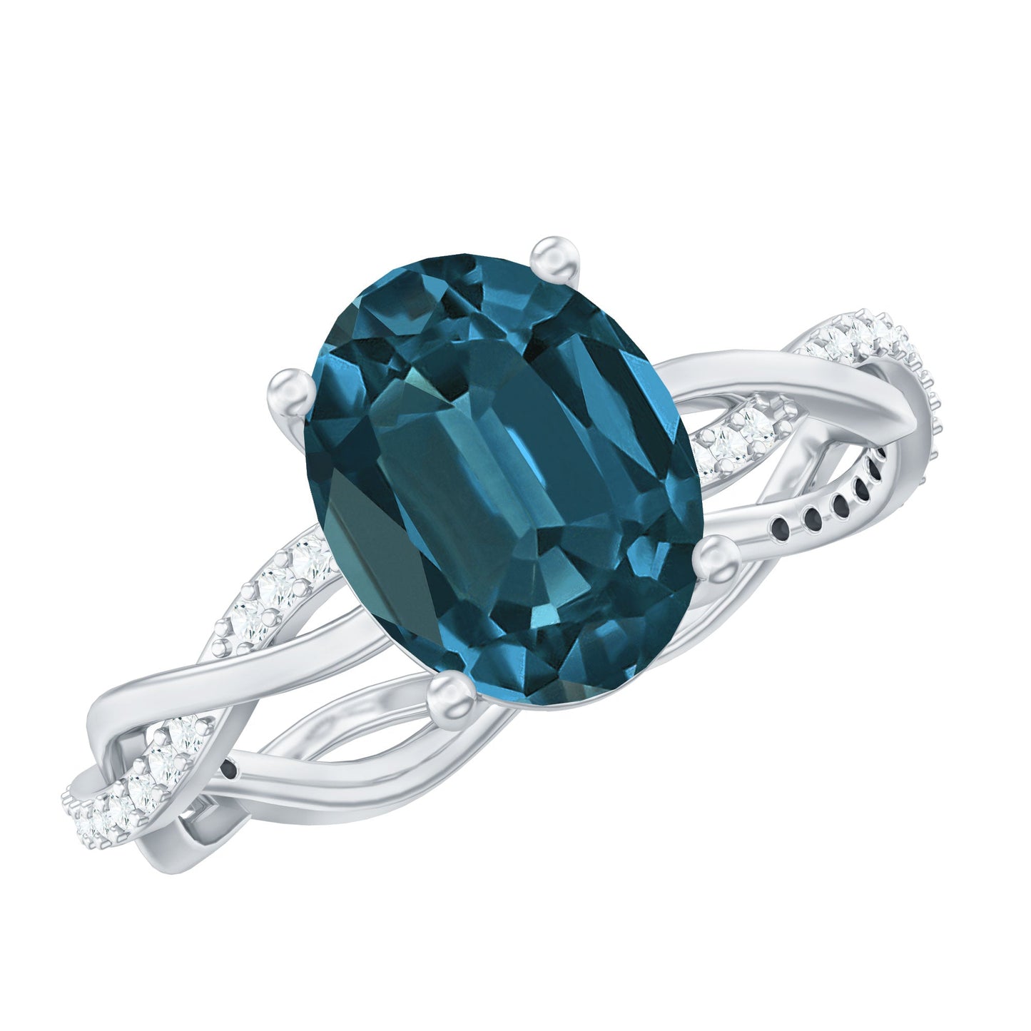 8x10mm Oval Cut London Blue Topaz Oblong Engagement Ring with Diamond