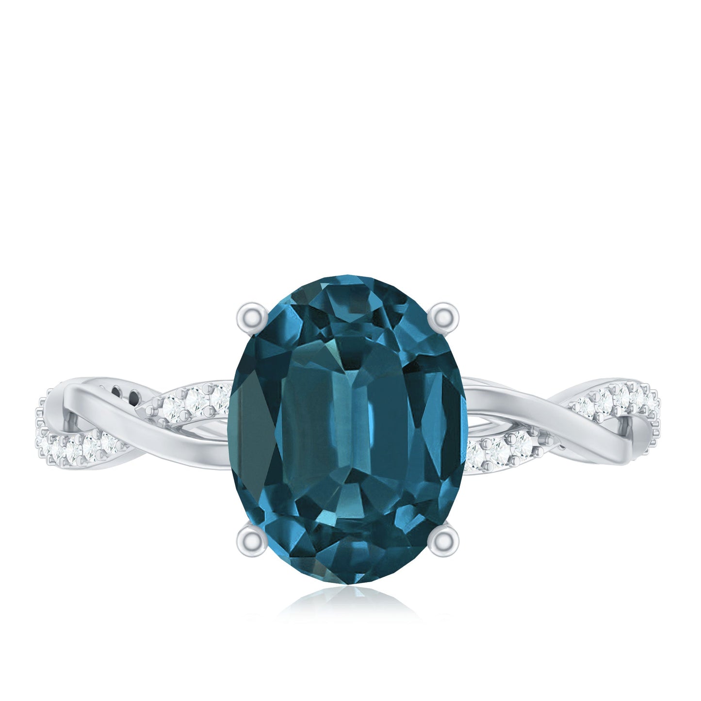 8x10mm Oval Cut London Blue Topaz Oblong Engagement Ring with Diamond