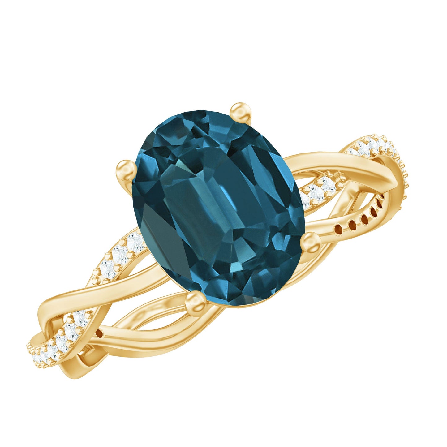 8x10mm Oval Cut London Blue Topaz Oblong Engagement Ring with Diamond